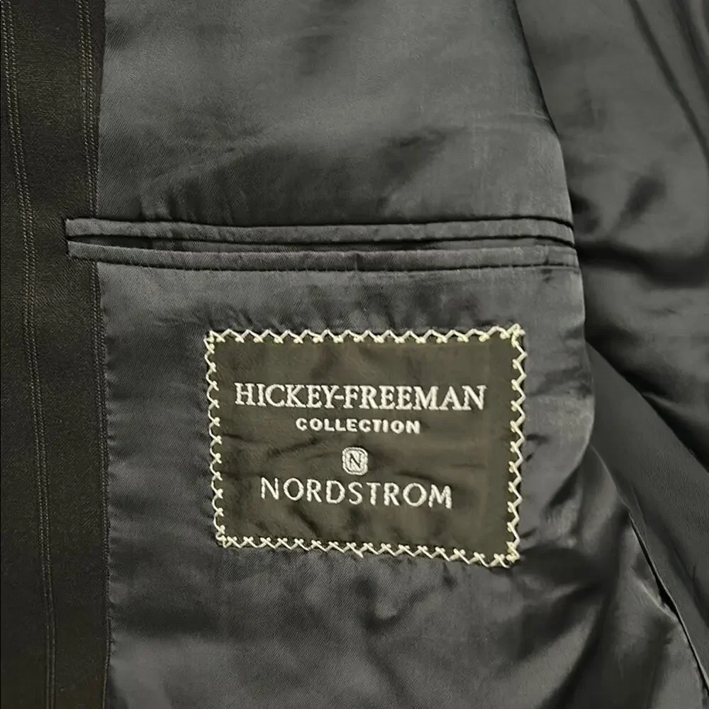 Hickey-Freeman Nordstrom 100% Wool Black Pinstripe Blazer, Size 48L